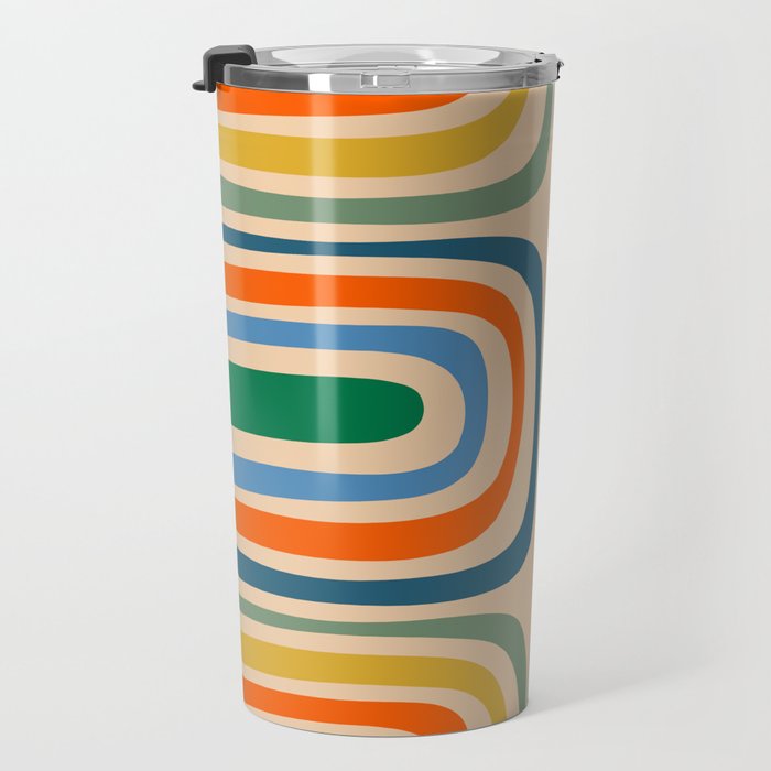 Retro Confaab Abstract Vertical Pattern Blue Orange Green Mustard Apricot Travel Mug Gallery Image 3
