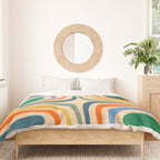 Retro Confaab Abstract Vertical Pattern Blue Orange Green Mustard Apricot Duvet Cover Gallery Image 3