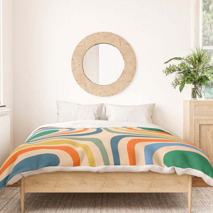 Retro Confaab Abstract Vertical Pattern Blue Orange Green Mustard Apricot Duvet Cover Gallery Image 3