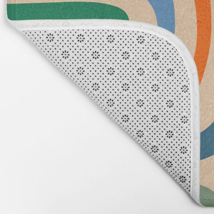 Retro Confaab Abstract Vertical Pattern Blue Orange Green Mustard Apricot Bath Mat Gallery Image 2