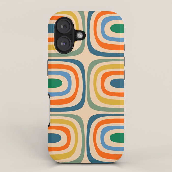 Retro Confaab Abstract Vertical Pattern Blue Orange Green Mustard Apricot iPhone Case Gallery Image 1
