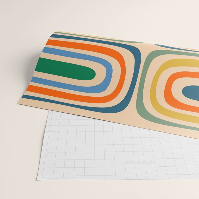Retro Confaab Abstract Vertical Pattern Blue Orange Green Mustard Apricot Wrapping Paper Gallery Image 2