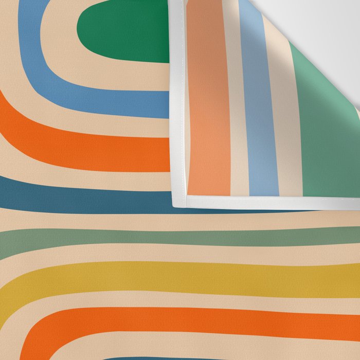 Retro Confaab Abstract Vertical Pattern Blue Orange Green Mustard Apricot Wall Tapestry Gallery Image 3