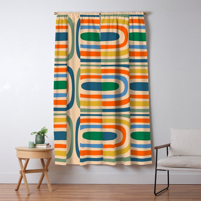 Retro Confaab Abstract Vertical Pattern Blue Orange Green Mustard Apricot Window Curtain Gallery Image 5