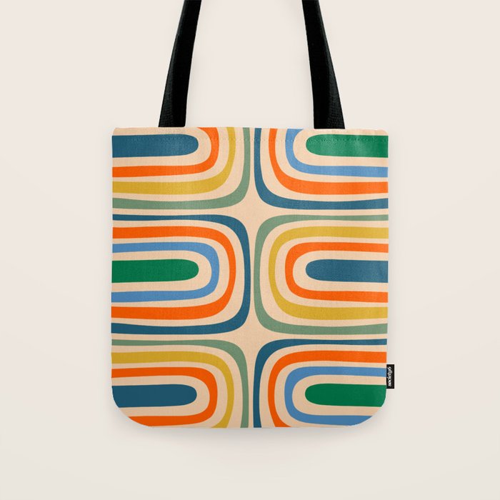 Retro Confaab Abstract Vertical Pattern Blue Orange Green Mustard Apricot Tote Bag Gallery Image 1