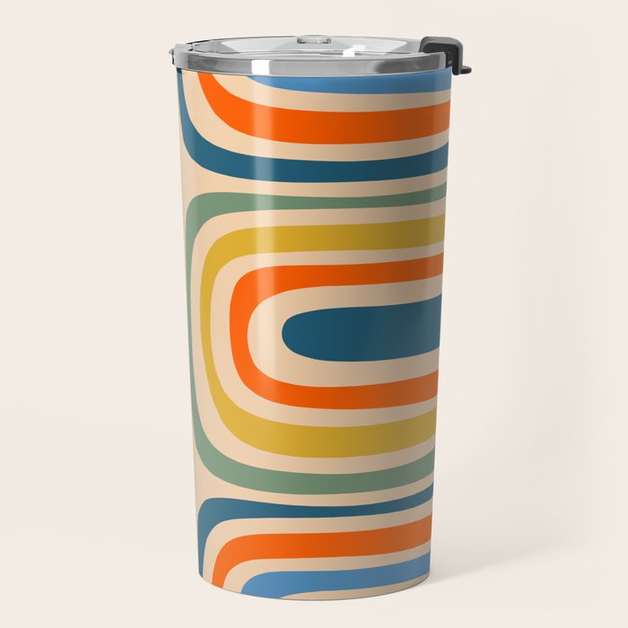 Retro Confaab Abstract Vertical Pattern Blue Orange Green Mustard Apricot Travel Mug Gallery Image 2