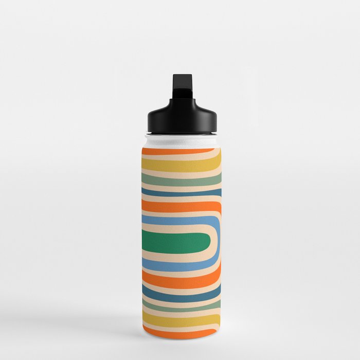 Retro Confaab Abstract Vertical Pattern Blue Orange Green Mustard Apricot Water Bottle Gallery Image 3