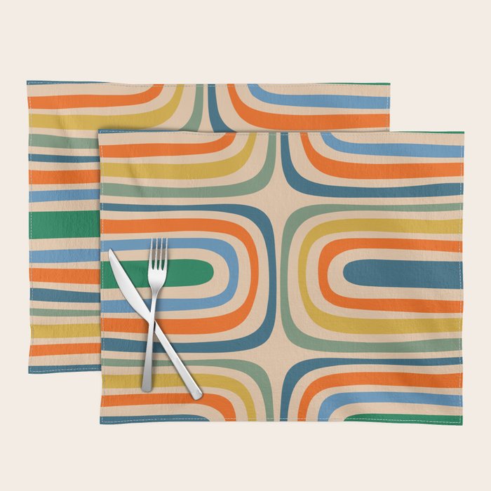 Retro Confaab Abstract Vertical Pattern Blue Orange Green Mustard Apricot Placemat Gallery Image 1