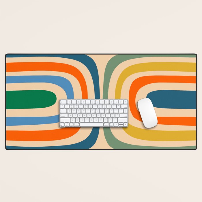 Retro Confaab Abstract Vertical Pattern Blue Orange Green Mustard Apricot Desk Mat Gallery Image 1