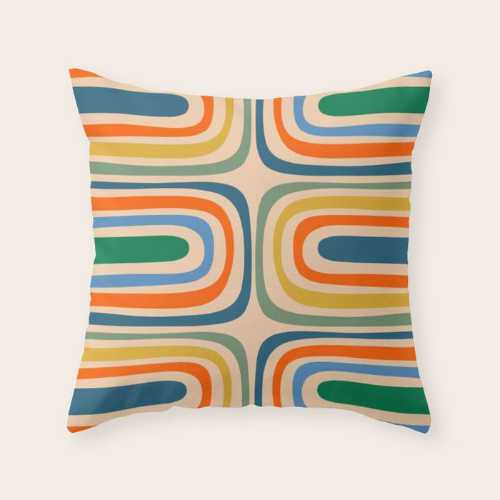 Retro Confaab Abstract Vertical Pattern Blue Orange Green Mustard Apricot Throw Pillow Gallery Image 6