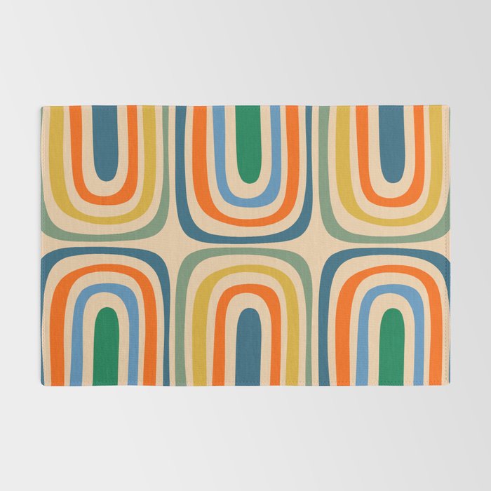 Retro Confaab Abstract Vertical Pattern Blue Orange Green Mustard Apricot Rug Gallery Image 2