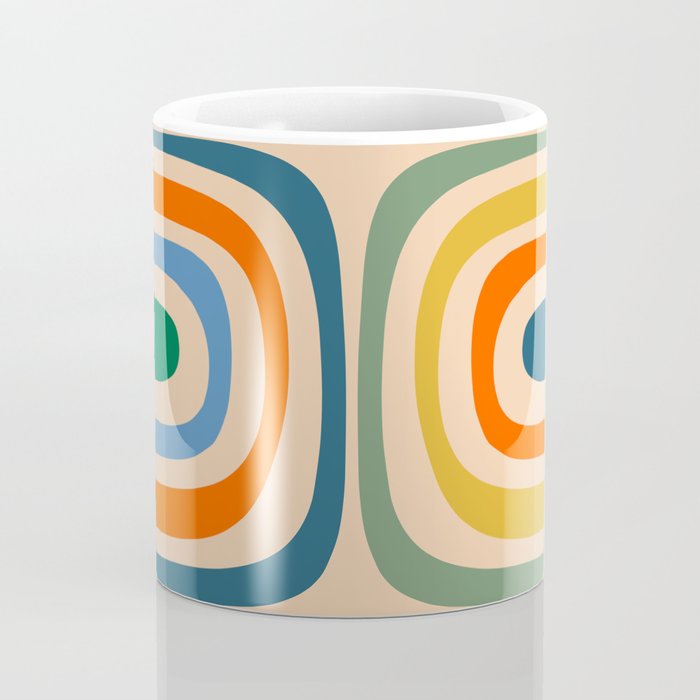 Retro Confaab Abstract Vertical Pattern Blue Orange Green Mustard Apricot Coffee Mug Gallery Image 4