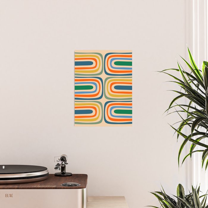 Retro Confaab Abstract Vertical Pattern Blue Orange Green Mustard Apricot Poster Gallery Image 2