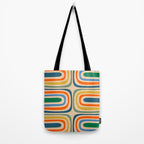 Retro Confaab Abstract Vertical Pattern Blue Orange Green Mustard Apricot Tote Bag Gallery Image 2