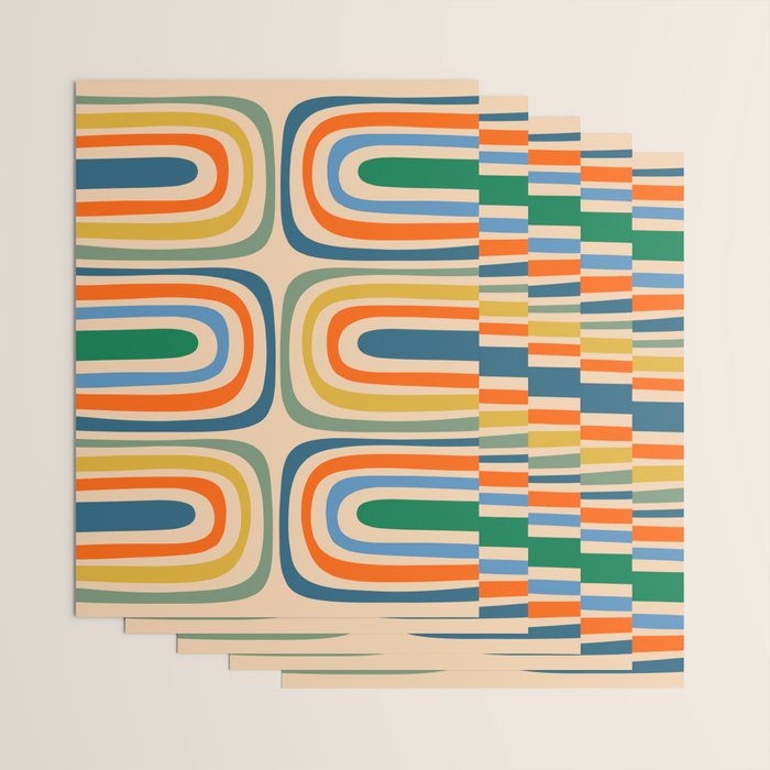 Retro Confaab Abstract Vertical Pattern Blue Orange Green Mustard Apricot Wrapping Paper Gallery Image 3