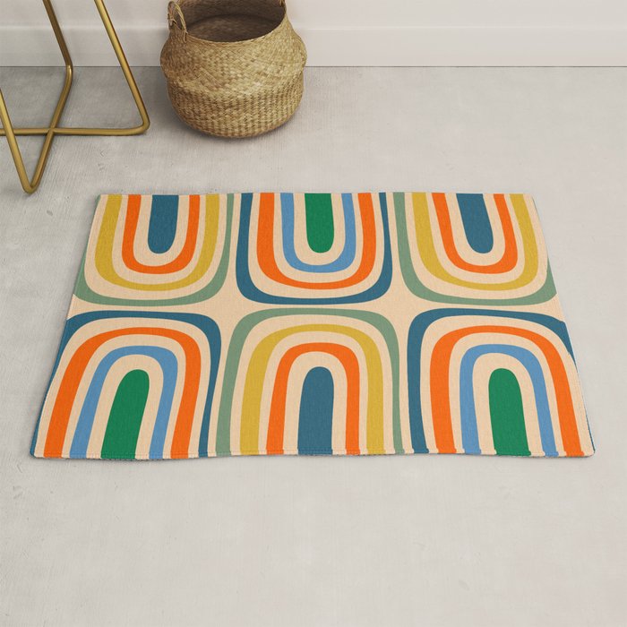 Retro Confaab Abstract Vertical Pattern Blue Orange Green Mustard Apricot Rug Gallery Image 1