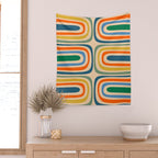 Retro Confaab Abstract Vertical Pattern Blue Orange Green Mustard Apricot Wall Tapestry Gallery Image 2