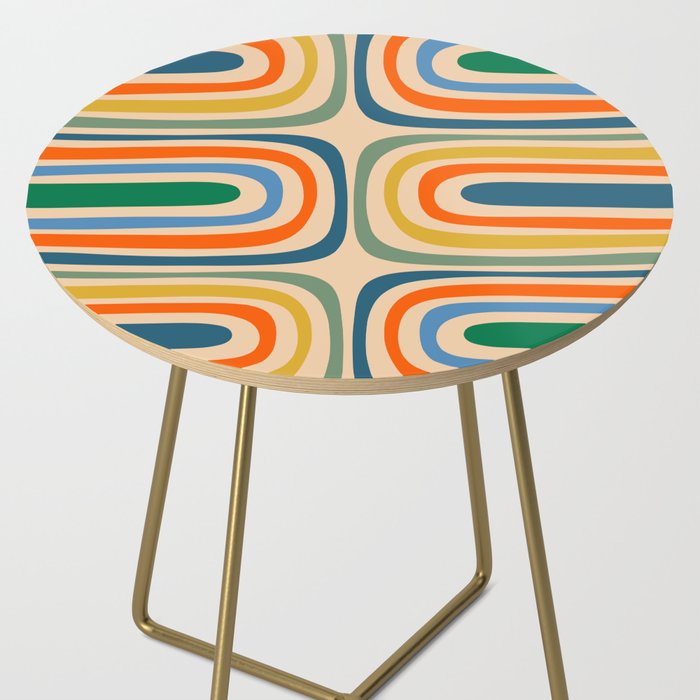 Retro Confaab Abstract Vertical Pattern Blue Orange Green Mustard Apricot Side Table Gallery Image 2