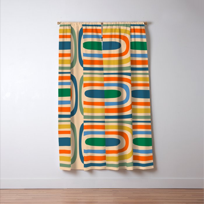 Retro Confaab Abstract Vertical Pattern Blue Orange Green Mustard Apricot Window Curtain Gallery Image 3
