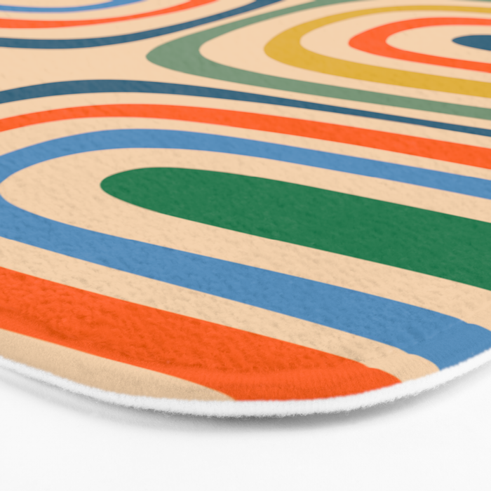Retro Confaab Abstract Vertical Pattern Blue Orange Green Mustard Apricot Bath Mat Gallery Image 3
