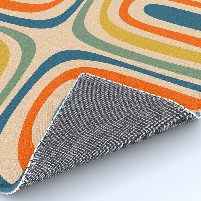 Retro Confaab Abstract Vertical Pattern Blue Orange Green Mustard Apricot Rug Gallery Image 4