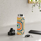 Retro Confaab Abstract Vertical Pattern Blue Orange Green Mustard Apricot Water Bottle Gallery Image 4