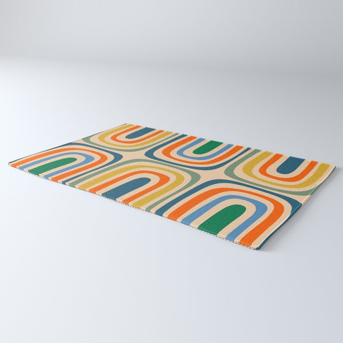 Retro Confaab Abstract Vertical Pattern Blue Orange Green Mustard Apricot Rug Gallery Image 3