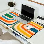 Retro Confaab Abstract Vertical Pattern Blue Orange Green Mustard Apricot Desk Mat Gallery Image 2