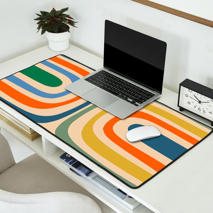 Retro Confaab Abstract Vertical Pattern Blue Orange Green Mustard Apricot Desk Mat Gallery Image 2
