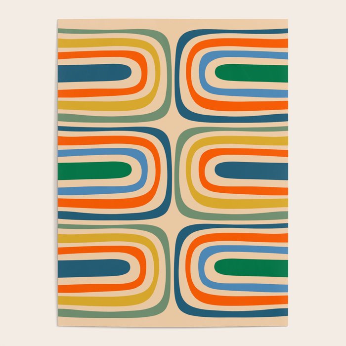 Retro Confaab Abstract Vertical Pattern Blue Orange Green Mustard Apricot Poster Gallery Image 1