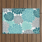 Dahlia Floral Blooms in Teal and Gray Outdoor Rug Gallery Image 1