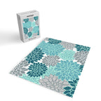 Dahlia Floral Blooms in Teal and Gray Jigsaw Puzzle Gallery Image 2