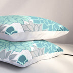 Dahlia Floral Blooms in Teal and Gray Pillow Sham Gallery Image 3