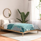 Dahlia Floral Blooms in Teal and Gray Comforter Gallery Image 2
