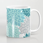 Dahlia Floral Blooms in Teal and Gray Coffee Mug Gallery Image 1