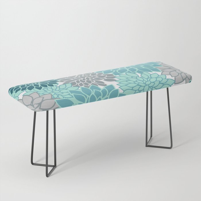 Dahlia Floral Blooms in Teal and Gray Bench Gallery Image 1