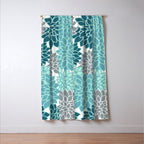 Dahlia Floral Blooms in Teal and Gray Window Curtain Gallery Image 3