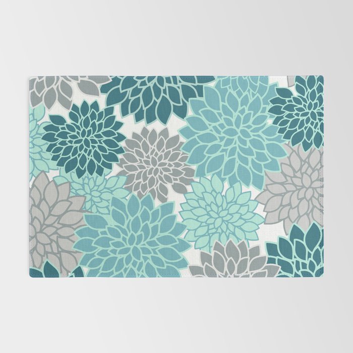 Dahlia Floral Blooms in Teal and Gray Rug Gallery Image 2