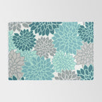 Dahlia Floral Blooms in Teal and Gray Rug Gallery Image 2