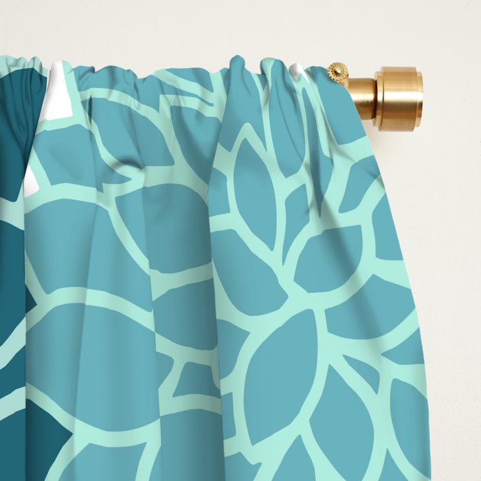Dahlia Floral Blooms in Teal and Gray Window Curtain Gallery Image 2