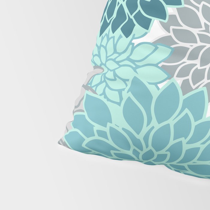 Dahlia Floral Blooms in Teal and Gray Pillow Sham Gallery Image 4