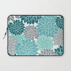 Dahlia Floral Blooms in Teal and Gray Laptop Sleeve Gallery Image 1
