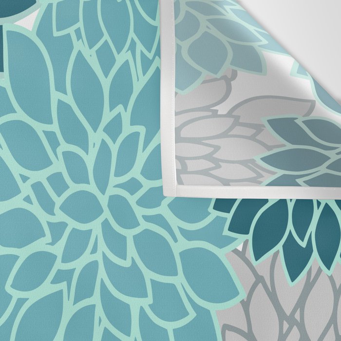 Dahlia Floral Blooms in Teal and Gray Wall Tapestry Gallery Image 3