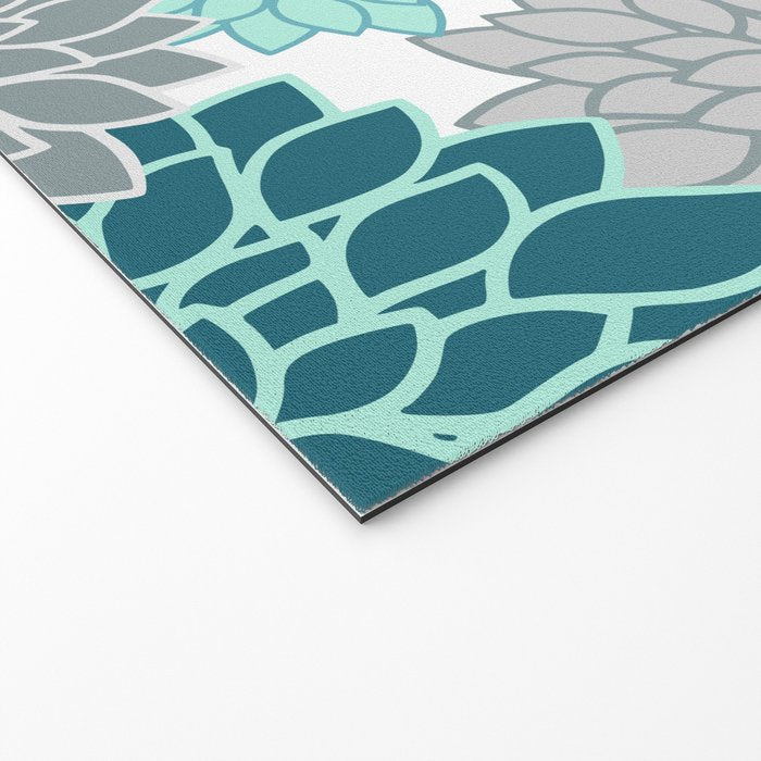 Dahlia Floral Blooms in Teal and Gray Welcome Mat Gallery Image 2
