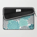 Dahlia Floral Blooms in Teal and Gray Laptop Sleeve Gallery Image 2