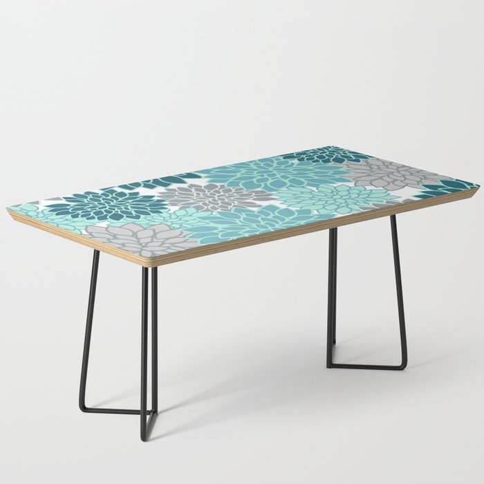 Dahlia Floral Blooms in Teal and Gray Coffee Table Gallery Image 1