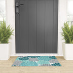 Dahlia Floral Blooms in Teal and Gray Welcome Mat Gallery Image 3