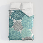 Dahlia Floral Blooms in Teal and Gray Comforter Gallery Image 6