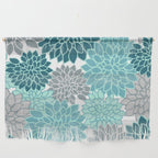 Dahlia Floral Blooms in Teal and Gray Wall Hanging Gallery Image 1