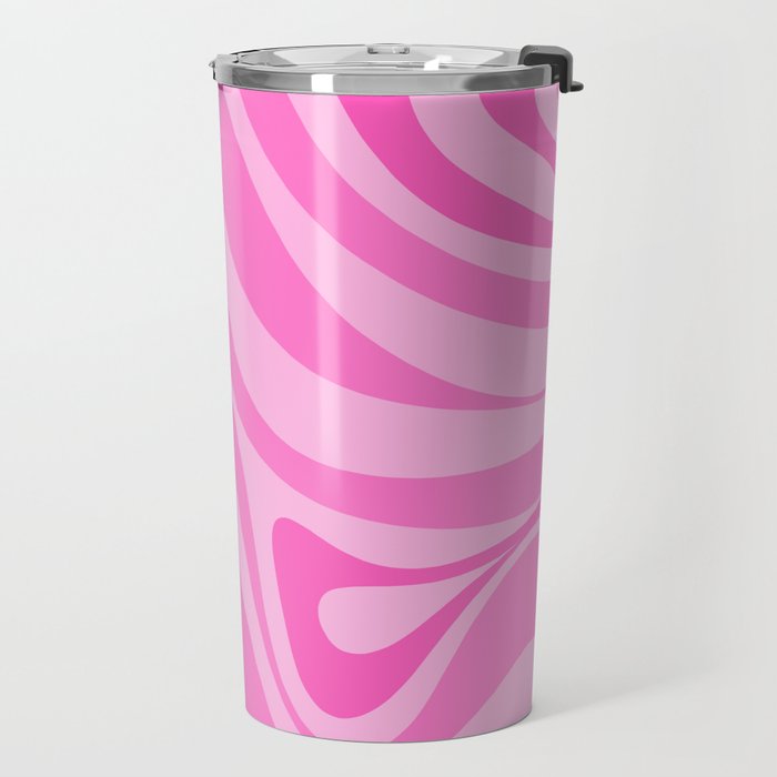 New Groove Retro Swirl Abstract Pattern in Doll Pink Travel Mug Gallery Image 2